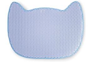 GLÜCKPET Alfombra para Arena de Gato, Azul, Forma de Gato, 65 x 40 cm, Doble Capa, Impermeable, Antideslizante