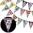 Bannière Dia De Los Muertos - Guirlande Fanions Triangles Crânes Mexicains - 16 Pièces Multicolores - Déco Halloween, Fête Mexicaine, Cinco De Mayo