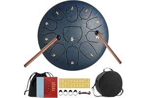 YUEHAO Tongue Drum 11 Noten 6 Zoll,Zungentrommel Scheibentrommel,Steel Pan Töne Schlaginstrument Hand mit Zubehörbox,Tasche,Fingerpick,Musikbuch und Schlägel für Meditation Yoga Klangheilung