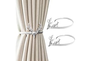 Newsmy 2 Pcs Tie Backs for Curtains, Creative Silver Leaf Curtain Tie Back, Curtain Holdbacks Curtain Ties(2 Pcs Silver Deer)