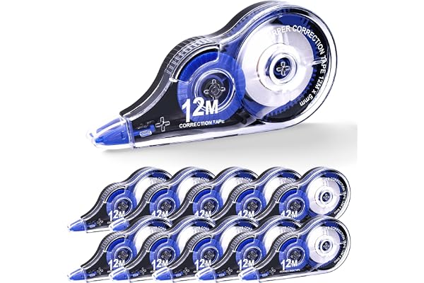 Jewan 10 PCS Rubans Correcteurs,Souris Correcteur Blanc,12m x 5 mm Correcteur Blanc à Ruban avec Capuchon,Idéal pour Papeterie, Accessoire Bureau et Fourniture Scolaire Bleu Correction Rollers-10