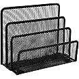 Mesh Letter Sorter, Vertical Metal Mesh Desk Organiser with 3 Compartments, Mail Document Desk Tray Desktop File Paper Rack Organizer Holder Black Desk Letter Rack for Home &Office Use