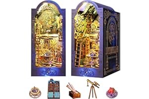 Hlieeosfcn DIY Book Nook Kit, Book Nook Miniature Kit with Sensor Led Light for Bookshelf Insert Decor Crafts for Adults Teens,3D Puzzle Bookends (Interstellar exploration)