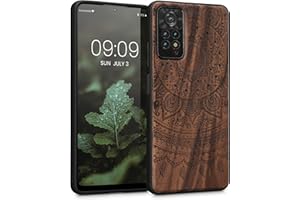 kwmobile Carcasa Compatible con Xiaomi Redmi Note 11 Pro/Note 11 Pro (5G) / Note 12 Pro (4G) Funda - Funda de Madera de Nogal con Bumper antigolpes - Sol hindú