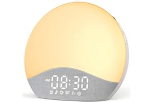 ecozy Sunrise Alarm Clock, White Noise Machine, Bluetooth Sync, 26 Sound, 17 Night Lights, Upgraded Backlit Button, Sunrise/Sunset Simulation, AC-Powered, Wake Up Light for Heavy Sleeper, Elderly, Kid