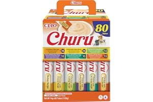 INABA Churu Kattgodis med högkvalitativa ingredienser, rik på fukt och protein, lågt kaloriinnehåll, utan spannmål eller socker 80 x 14 g