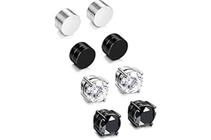Milacolato 4 Paires En Acier Inoxydable Magnétique Boucles D'oreilles Pour Hommes Femmes Non Piercing Clip sur CZ Boucles D'oreilles 6-8 MM