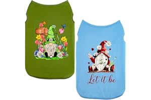 BOTEWO Lot de 2 t-shirts pour chien - Doux et respirant - Imprimé GNOME - Vêtements pour animaux de compagnie (petit, vert + bleu)