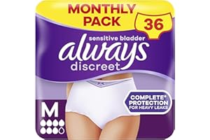 Always Discreet Incontinence Pants Women, Medium, UK Size 10-16, White, Absorbency 6, 36 Underwear , Knickers (9 x 4 Packs), Heavy Bladder Leak Protection , Maternity Pants After Birth