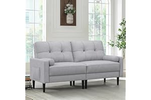 Aotumm Ciort Sofa 2 Sitzer, Modernes Design Mit Dicken Polstern, 2 Kissen, Bequemes Leinensofa Mit 2 Staufächern für Wohnzimmer/Schlafzimmer/Büro, Leicht Zusammenzubauendes Kleines Möbelstück, Grau