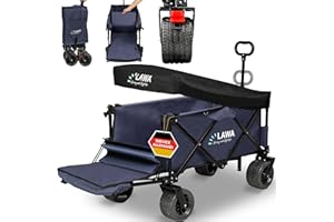 LAWA LIVING AND LIFESTYLE Chariot Pliable avec hayon Toit Chariot de Plage Chariot de Jardin Chariot de Transport extérieur 100kg Chariot à Main Charrette à Bras Caddie Diables à Main Poussette pour Chien Bleu