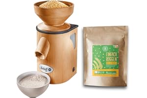 ‎MOCKMILL Getreidemühle Mockmill Lino 200 | Made in Germany | Edelkorund und Keramik Mahlstein | frisches Mehl | (Lino 200 + 2,5 kg Bio Roggen)