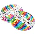 Rainbow Ribbons Birthday Round Paper Dinner Plates (22cm) Pack of 8 - Perfect for Celebrations and Parties