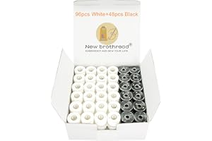 New brothread 144pcs (96Weiß+48Schwarz) 60S/2 (90WT) Vorgewickelten Spulen Unterfaden Kunststoff Größe A SA156 für Stickerei und Nähmaschine Brother/Babylock/Janome/Singer/Kenmore Stickgarn Nähgarn