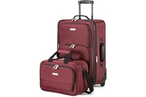 Amazon Basics Juego de Equipaje Blando de 2 Piezas, Maleta de Mano Expandible (58 cm) y Bolsa de Mano (25 cm), Ligero, 100% Poliéster, Apilable, Rojo