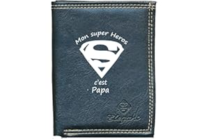 Syl'la Super Heros Papa Etui Petit Portefeuille Homme Porte Monnaie Cartes papiers Noir Fete des Peres