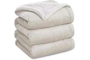 Bedsure Manta Cama Invierno - Manta Cama Polar Reversible de Franela y Sherpa, Manta Sofa Grande Gruesa 230x270 cm de Microfibra Suave y Borreguito, Beige