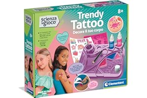 Clementoni Scienza e Gioco Lab - Trendy Tattoo, Kit di Tatuaggi per Bambini 8+ Anni, Gioco Scientifico con Trasferelli, Strumenti e Stencil per Creare Tattoo Personalizzati, Made in Italy, 19396