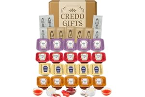 CREDO GIFTS Condiment Sachets Dip Pots Gift Set – 30 Portions: Tomato Ketchup, Sweet Chilli, Garlic, Mayonnaise, Salt, Pepper – Mini Condiments for Travel, Meals, Table Sauces, Mixed Sachets Selection