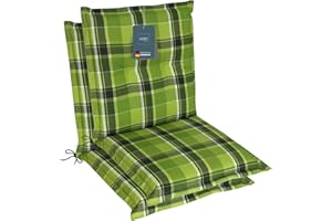 ‎LILENO HOME LILENO HOME Gartenstuhl Auflagen als [2er Set - Niedriglehner] in Karo Grün - Bequeme Liegen als Sitzauflagen für Gartenmöbel - Stuhlkissen für Gartenstühle und Klappstühle