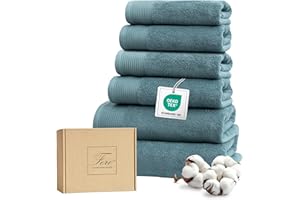 Ferò Set Asciugamani Bagno Grandi di Lusso 6 Pezzi, OEKO-TEX 100% Cotone Premium, 550 g/m², Ultra Morbido e Assorbente, 2 Asciugamani Doccia 70x140, 4 Asciugamani Viso 50x100, Azzurro