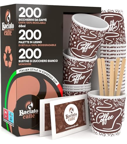 Kit Service Café 100 Pièces : Sucre Extra Fin + Gobelets Papier + Palettes Biodégradables - Marque Caffè Crème - 2