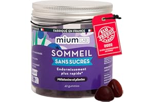 MIUM LAB GUMMIES EXPERTISE Mium Lab - Endormissement rapide - Sommeil naturel - Mélatonine (1,9mg) & Plantes Hautement dosée - Cure 21 jours - Mûres et Myrtille - Gummies Sans Sucres - Fabriqué en France