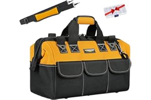 WINHUNT Wide Mouth Large Tool Bag, Waterproof Tools Storage Organiser Electricians Tool Bags with Adjustable Shoulder Strap, 18 Inch, Yellow
