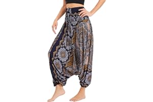 Nuofengkudu Damen Tiefer Schritt Hippie Haremshose Bunte Bandeau Jumpsuit Viskose Hose Leicht Dünn Luftig Wahrsagerin Kostüm Sommerhose Yogahose Strandhose Haushose