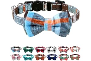 Joytale Cat Collar with Bell and Bow Tie, Soft Tartan, Quick Release Safety Collars for Kitten and Cats, 1 Pack, Haze Blue