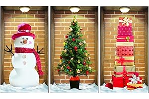 TOARTi 3D Christmas Wall Stickers Decorations,Christmas Tree Wall Stickers for Holidays Wall Decor,Snowman New Year Presents Wall Decals for Living Room Walls,Set of 3(40*22cm) Xmas Wall Art Pictures