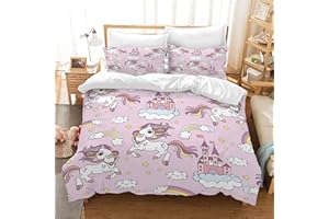 Hoimlm Set di biancheria da letto per bambini, con copripiumino e 2 federe, motivo unicorno, in microfibra, con chiusura lampo (Stile H, 135 x 200 cm)