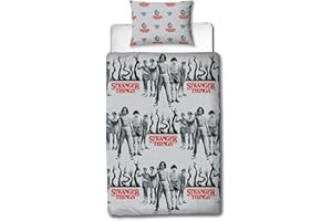 Copripiumino ufficiale di Stranger Things, design Dark Side, copripiumino reversibile grigio su 2 lati, prodotto ufficiale, federa coordinata (singolo)