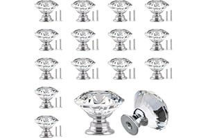 YEYIT 16 piezas pomos de cristal de 25 mm Pomos Puertas para Armarios con 2 tamaños de tornillos para cajones, armarios, tocadores