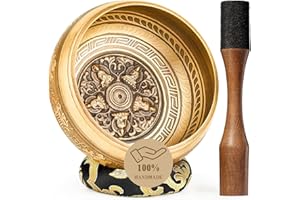 Hihealer Tibetanische Klangschalen-Set 100% Handgefertigt in Nepal, Große Klangschale mit Anleitung, Schlegel, Kissen, Geschenkbox; Meditation, Yoga, Chakra-Heilung, Weihnachtsgeschenke für Frauen