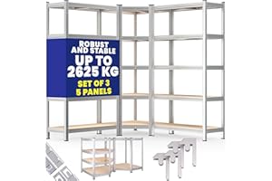 Monzana® 5 Tier Metal Shelf Heavy Duty Garage Shelving Corner Shelf Unit 3pc - Galvanised Steel Adjustable Shelf Shelving Units for Storage Unit Warehouse Shed Basement | Silver Shelves