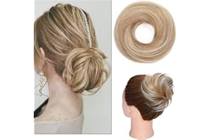 ‎SILK-CO Silk-co Haarteile Echthaar Haargummi Haarteil Haarknoten Glatt Dutt mit Haaren 7A Human Hair Hochsteckfrisuren Weich Natürlich Updo Hair Extensions 17g #12P613 Goldbraun & Bleichblond/Glatt