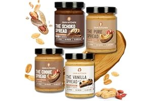 ‎GAIN KITCHEN GainKitchen Erdnussbutter Protein Creme Crunchy [Probierpaket] - Schoko, Vanille, Zimt und Pure Erdnuss Spreads - Ideal als Brotaufstrich, Topping und Protein Snack [35 Gramm Eiweiß] - 4x 265g