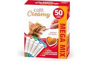 Catit Creamy Variety Pack Lickable Cat Treats for Cats and Kittens, Cat Treat Licky Snack, Grain-Free Lick Treat, 50 x 10g Multipack