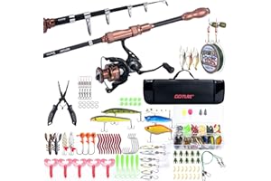 Goture Fishing Telescopic Rod and Reel Combos, 1.8M-2.7M Telescopic Fishing Pole, 5.2:1 Spinning Reel Line Lures Set with Carrier Bag, Fishing Spinning Combo for Starter Travel Saltwater Freshwater