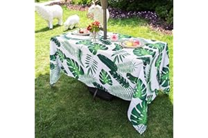 3E Home Rectangle outdoor tablecloth waterproof with umbrella/parasol hole and zipper[60x84 inches(152x213cm) Palm leaf]
