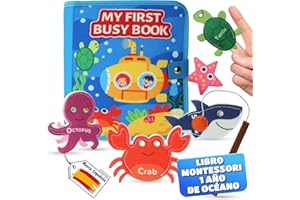 Olifty Libro Bebé 1 Año - Libro Montessori 1 Año - Busy Board Montessori - Busy Book - Libro Sensorial Bebé de Fieltro - Tablero Montessori 2 Años (Océano)