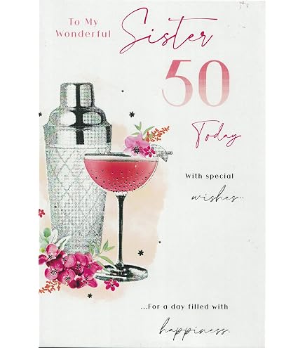 50. Geburtstagskarte Für Schwester – Mit Gin-Glas & Schmetterlingen