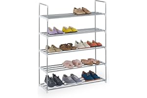 ‎RELAXDAYS Relaxdays Regał na buty z systemem wtykowym, 5 poziomów, 20 par butów, wys. x szer. x gł.: 114,5 x 90 x 31 cm, stojak na buty, metalowy, srebrny/biały