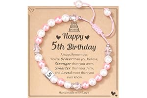POWWA 1-8 Year Old Birthday Gifts for Girl, Adjustable Pink White Pearl Bracelet for Daughter Niece Granddaughter Girls Gifts