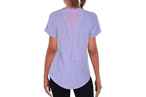 Wayleb Women's Short Sleeve, Crew Neck Sports T-Shirt, Lightweight, Breathable, Functional Top, Mesh Back, Loose, Long, for Running, Training, Fitness, Yoga, S–XXL