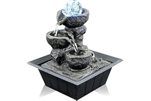 GEEZY Indoor Water Fountain - Crystal Ball Design Water Feature with LED Lights - Mains Powered & Self-Contained, Table Top, Relaxing & Tranquil - Perfect for Home, Living Room, Office Decor