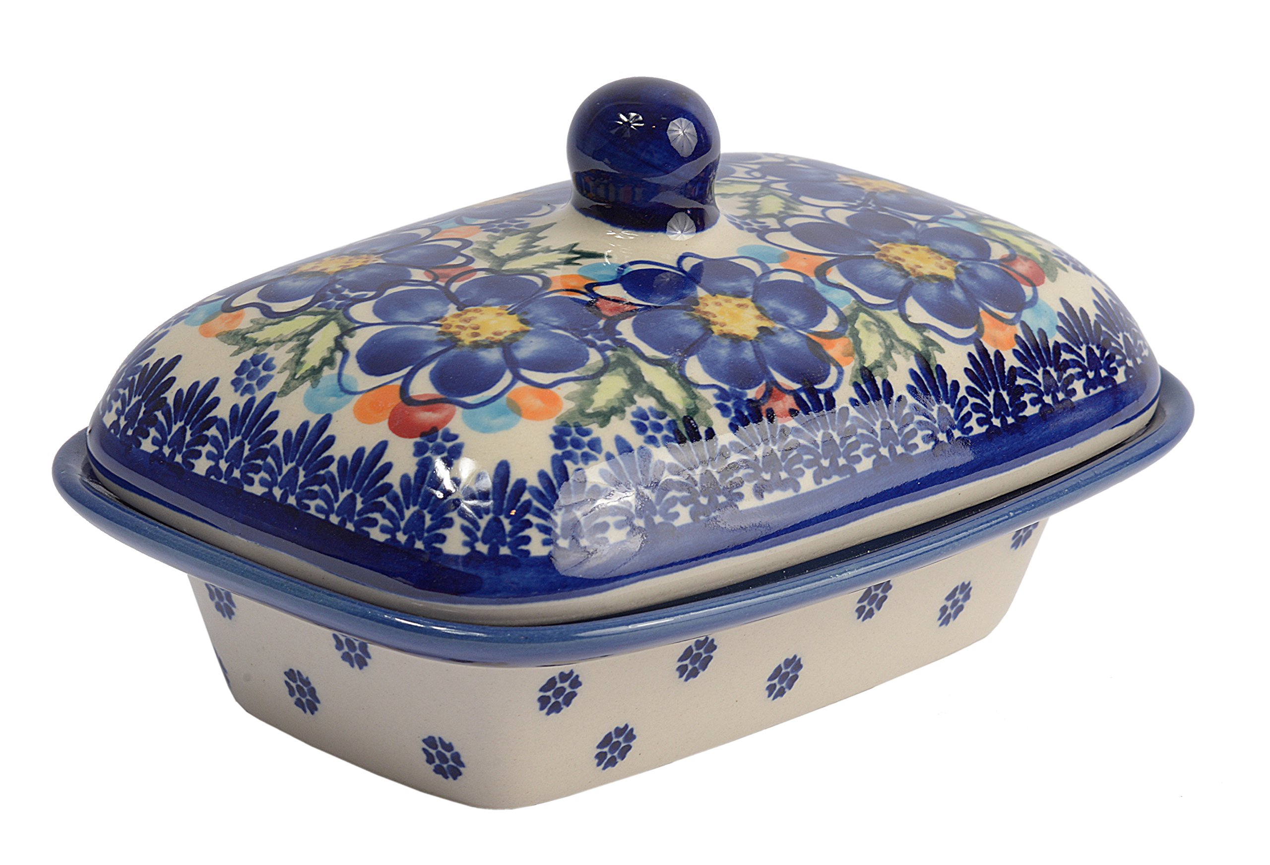 BCV Classic Boleslawiec, Polish Pottery Hand Painted Stoneware, Ceramic Butter Dish with lid 066