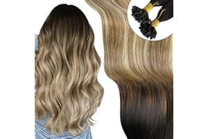 YoungSee Utip Hair Extensions Balayage Brown Pre Bonded U Tip Hair ExtensionS Dark Brown Ombre Brown with Blonde U Tips Hair Extensions Real Human Hair 14In Balayage Kreatin Hair Extensions 50s/50g