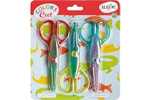 Aladine - 3 Ciseaux Cranteurs Enfant - Ciseaux Crantés Papier - Dès 3 Ans – Découpe Zig Zag, Vagues - Pour Loisirs Créaifs, Scrapbooking - Colors Cut’- 42038